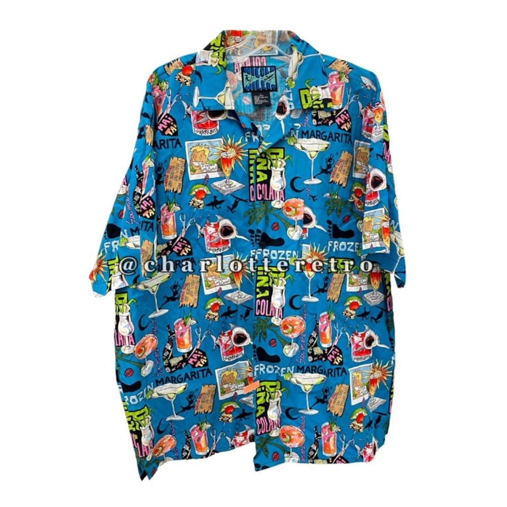 90s vtg Nicole Miller • Button Down Camp Shirt • L (50)